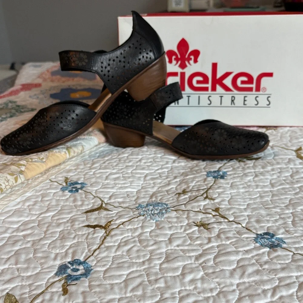 Rieker Mirjam Black Lazer-Cut Mary Jane Heeled Shoes Size 39 - Picture 3 of 16